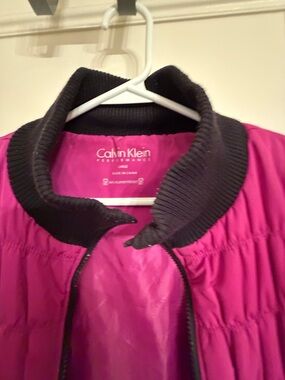 Calvin Klein fuchsia Pink Puffer vest with Black Ribbed Collar
